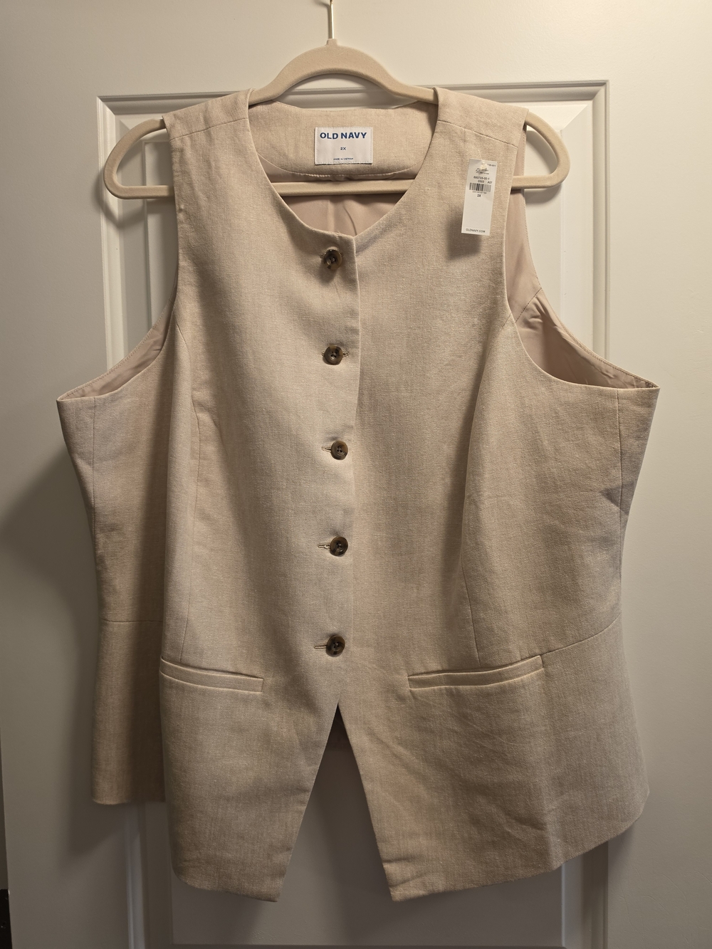NWT Old Navy Linen-Blend Beige Button-Front Vest - Picture 3 of 6